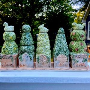 ::::SOLD::ndigo Gate for Silvestri topiary herb garden spice jar set ceramic HTF